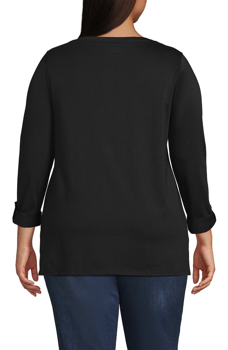 Lands
 End Supima Cotton Adjustable 3/4 Sleeve Boatneck Tunic, Alternate, color, Black