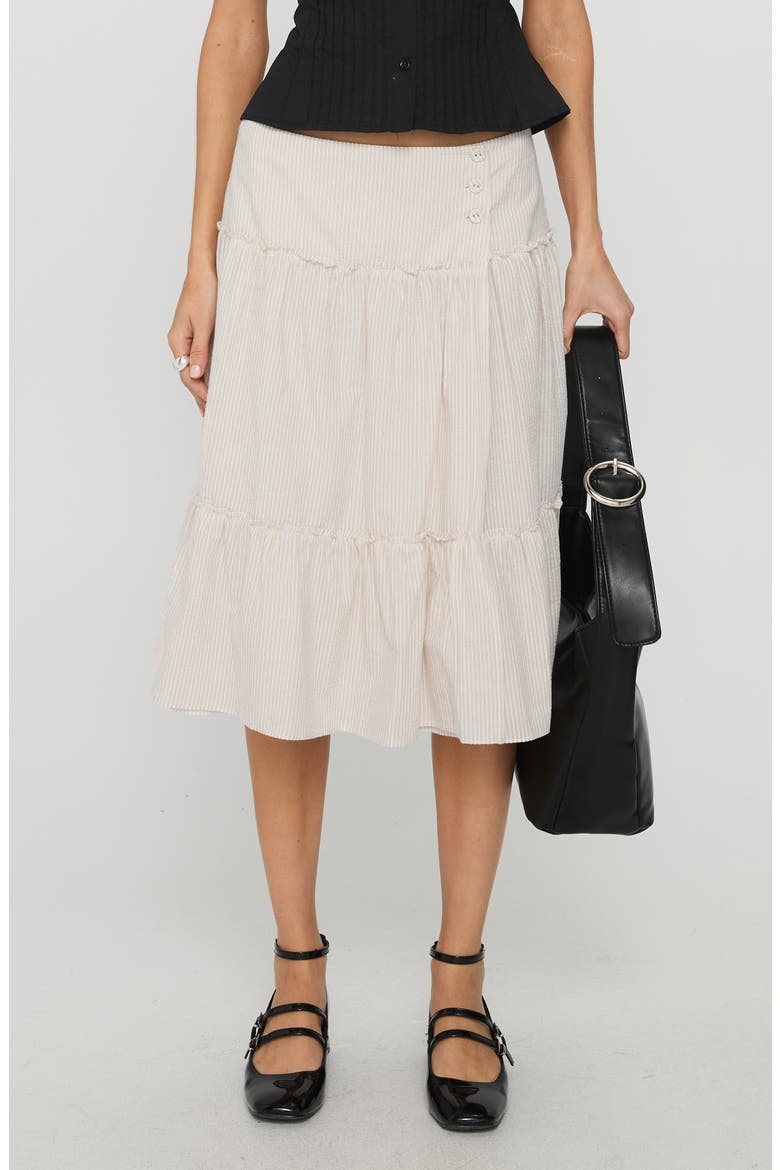 Cascades Stripe Tiered Cotton Skirt, Main, color, BEIGE / WHITE STRIPE
