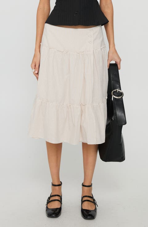 Cascades Stripe Tiered Cotton Skirt