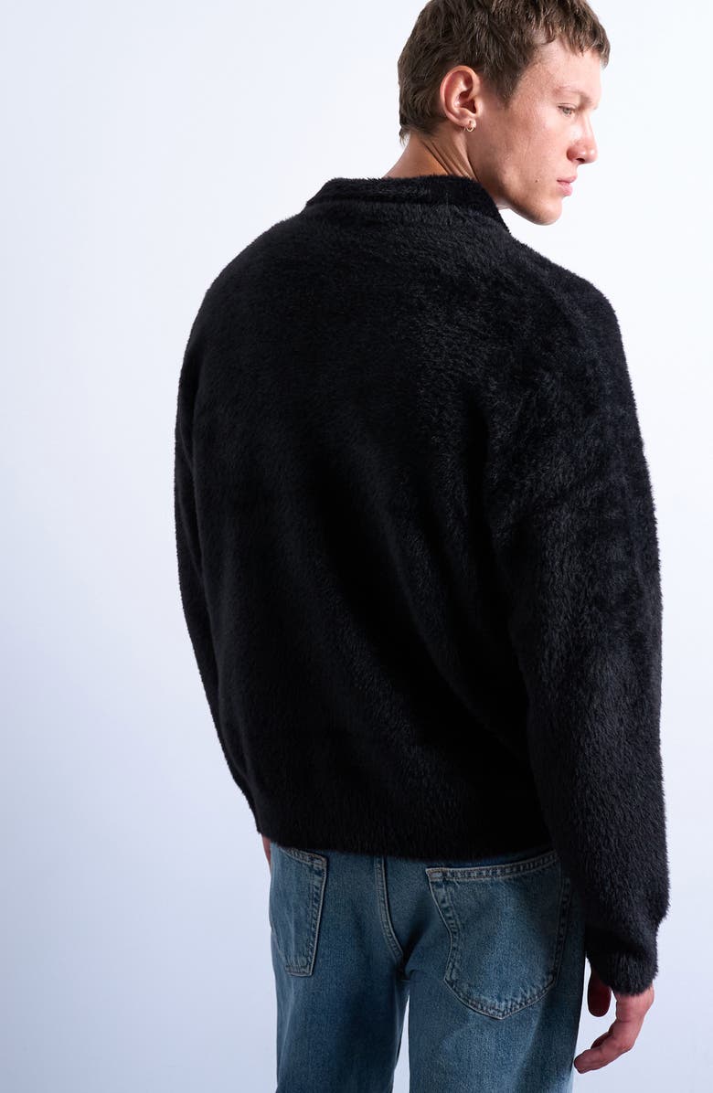 Topman Fluffy Collared Cardigan, Alternate, color, Black