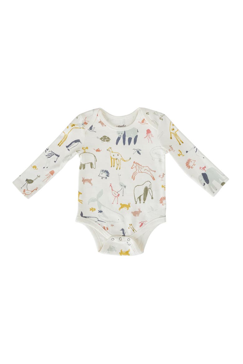 Lap Shoulder Print Long Sleeve Organic Cotton Bodysuit, Main, color, INTO THE WILD
