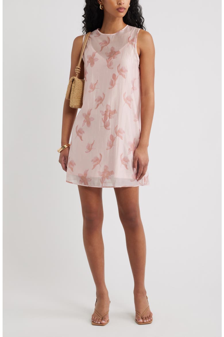 Organza Shift Dress, Alternate, color, PINK WINDY HIBISCUS