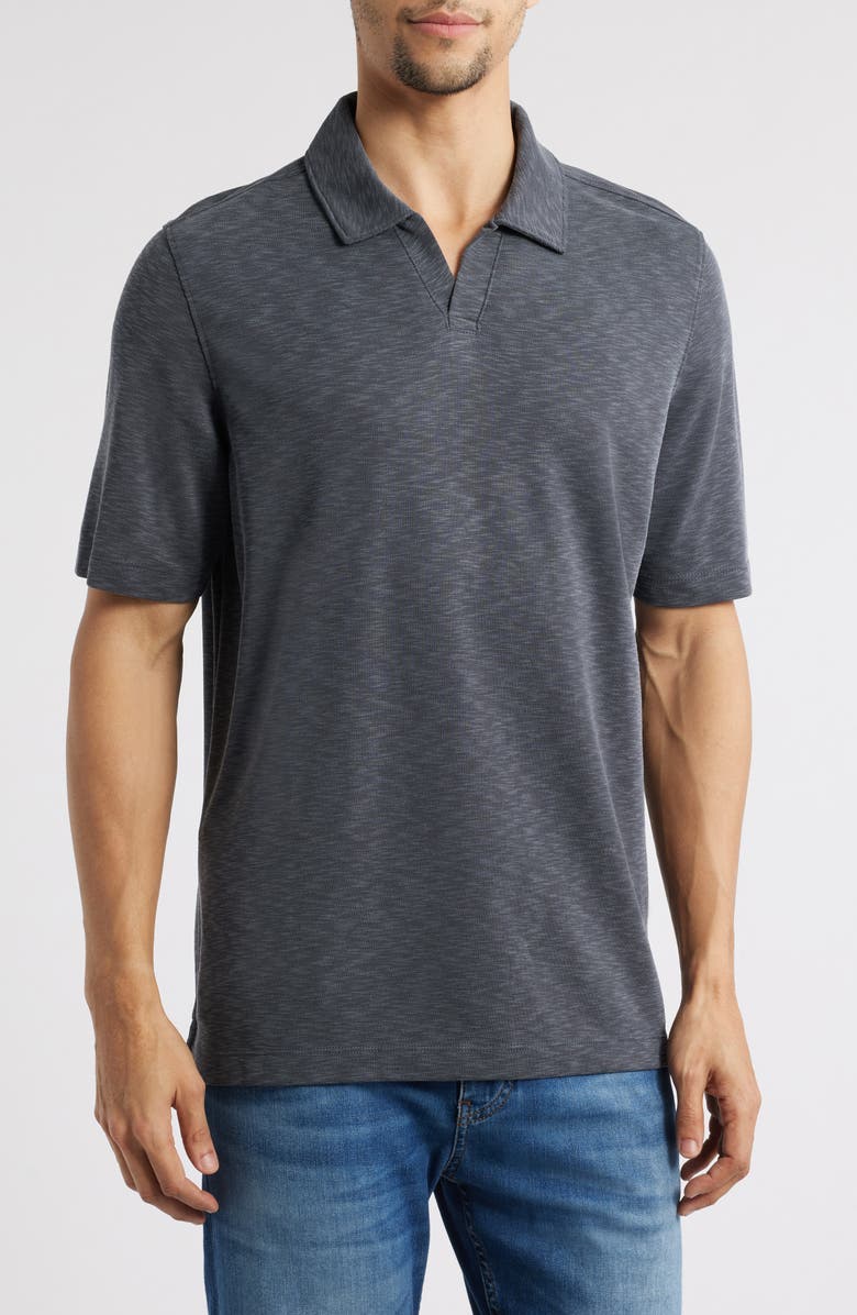 Johnston & Murphy Vintage Slub Modal Blend Johnny Collar Polo, Main, color, Charcoal