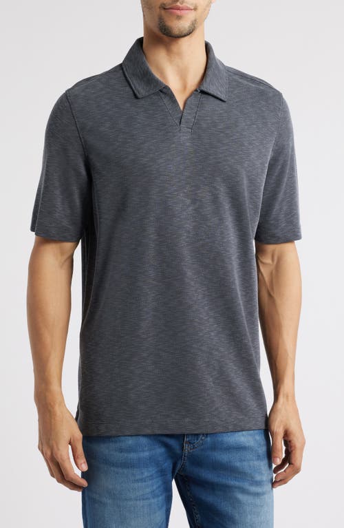 Johnston & Murphy Vintage Slub Modal Blend Johnny Collar Polo In Charcoal