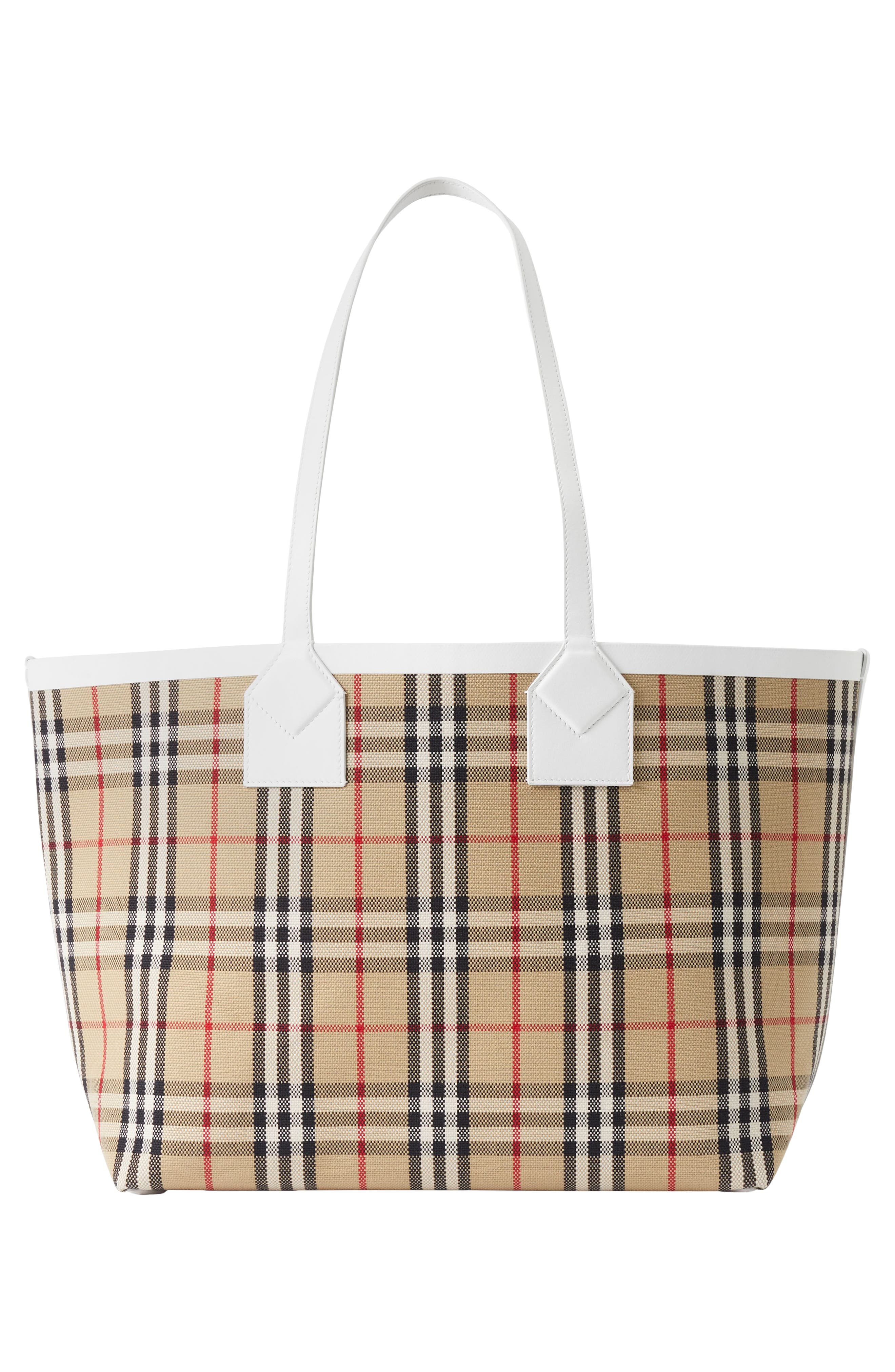 Medium London Check Cotton Canvas Tote, Alternate, color, VINTAGE CHECK/ WHITE