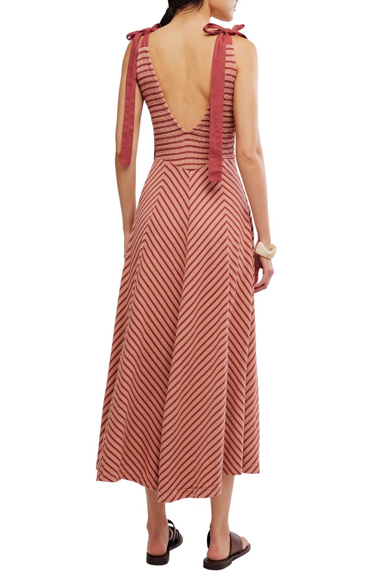 Cecelia Stripe Tie Shoulder Midi Dress, Alternate, color, BURNT HENNA COMBO
