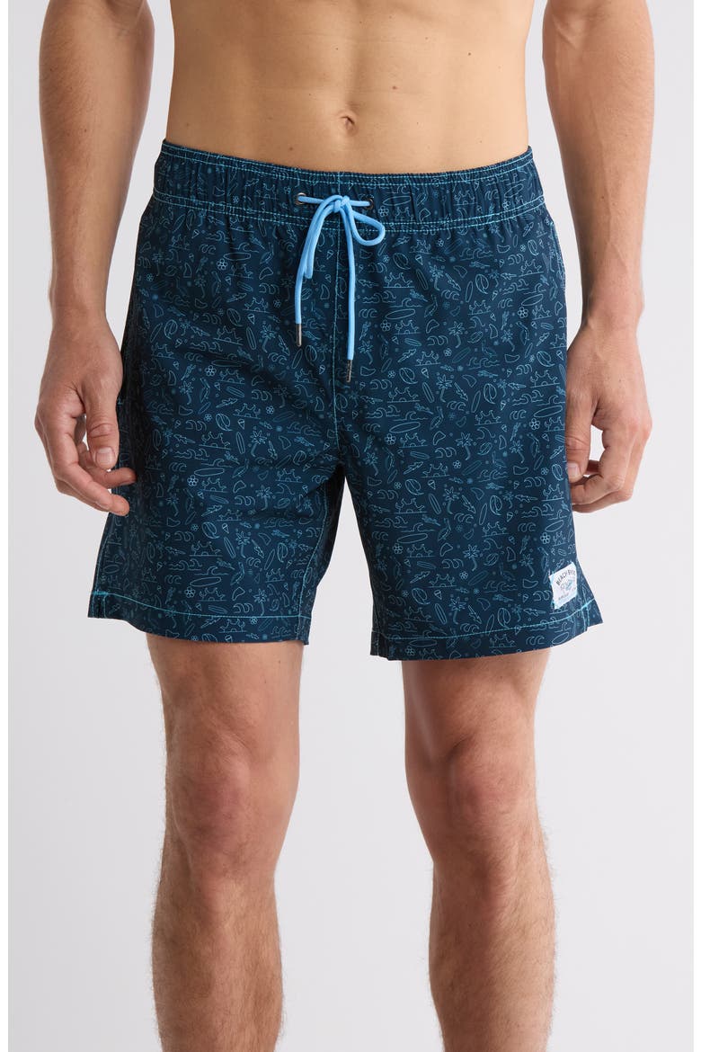 Beach Decal Swim Trunks, Main, color, NAVY