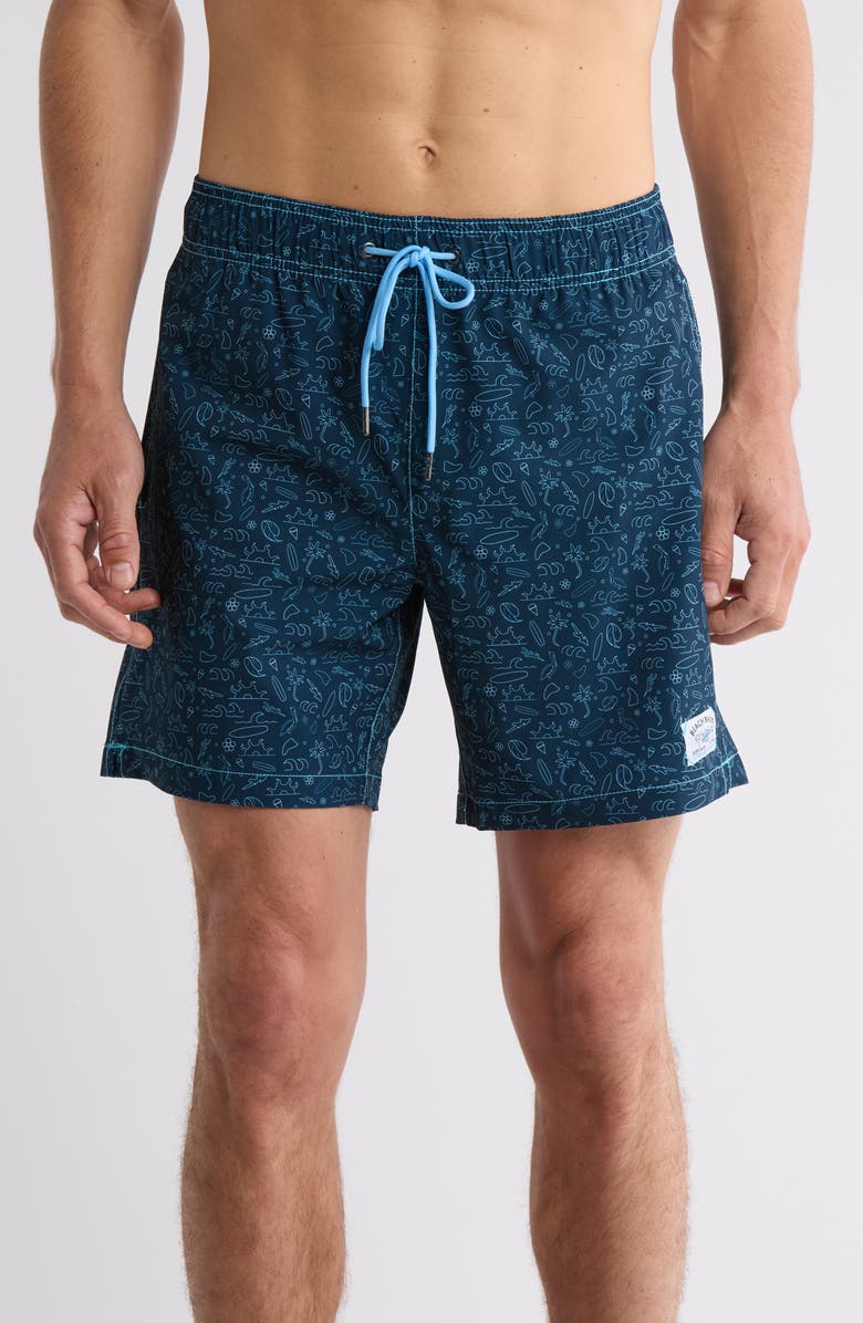 BEACH BROS Beach Decal Swim Trunks, Main, color, 