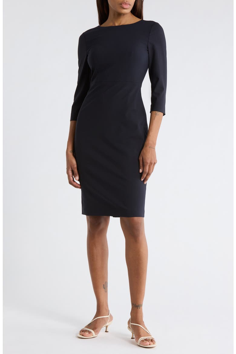 Varetta Three-Quarter Sleeve Stretch Wool Dress, Main, color, DEEP NAVY