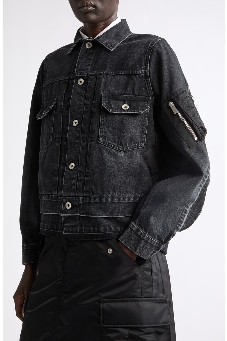 Denim & Nylon Twill Jacket, Alternate, color, BLACK