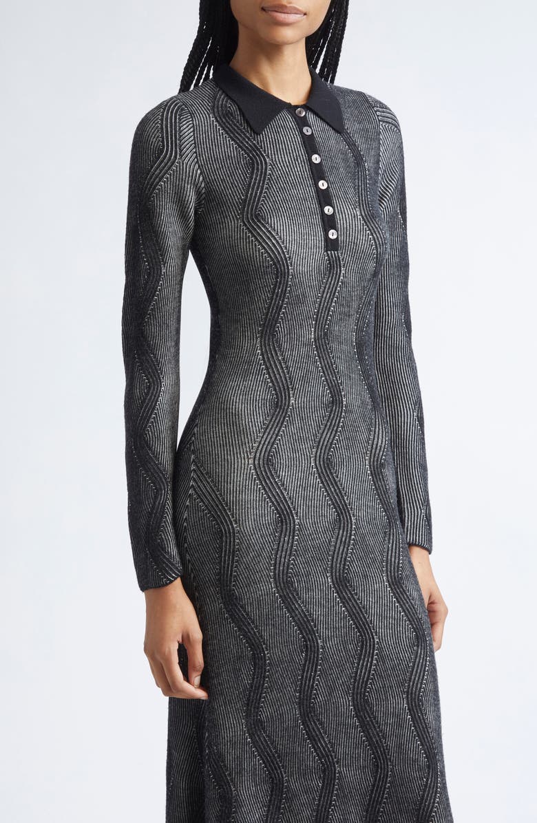 ZANKOV Mirabelle Long Sleeve Rib Merino Wool Maxi Sweater Dress, Alternate, color, Black/ Ivory