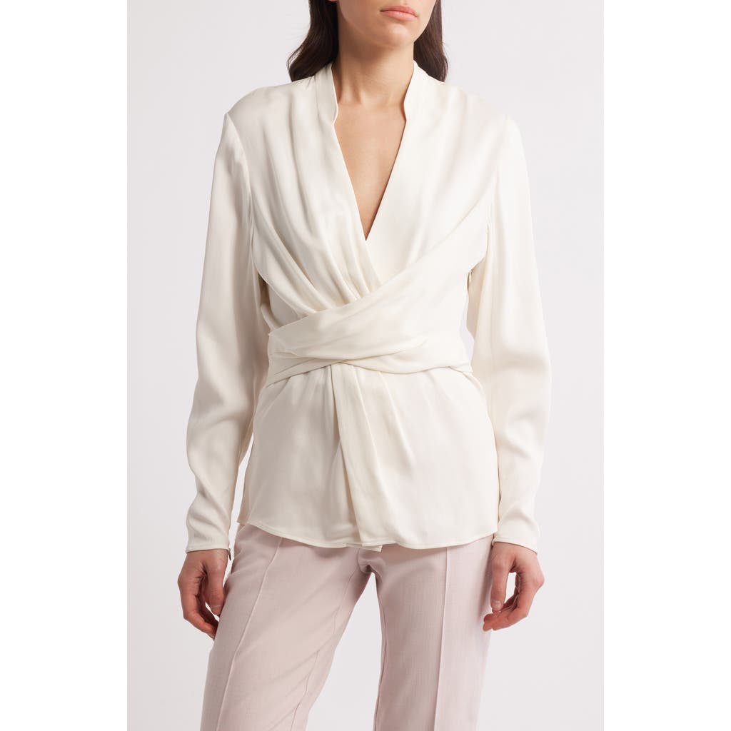 Hugo Boss Boss Bimkai Front Wrap Top In Soft Cream