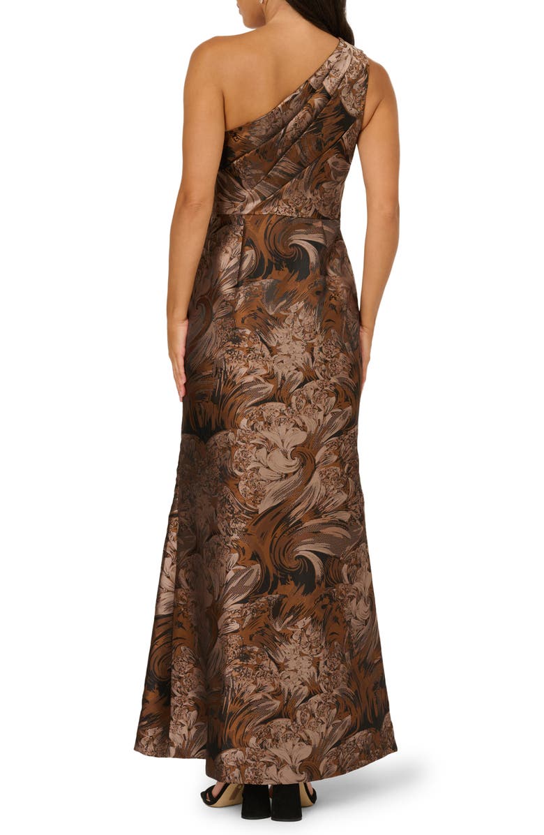 Adrianna Papell One-Shoulder Jacquard Gown, Alternate, color, Copper/Chocolate