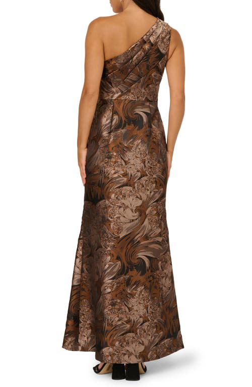 Adrianna Papell One-shoulder Jacquard Gown In Brown