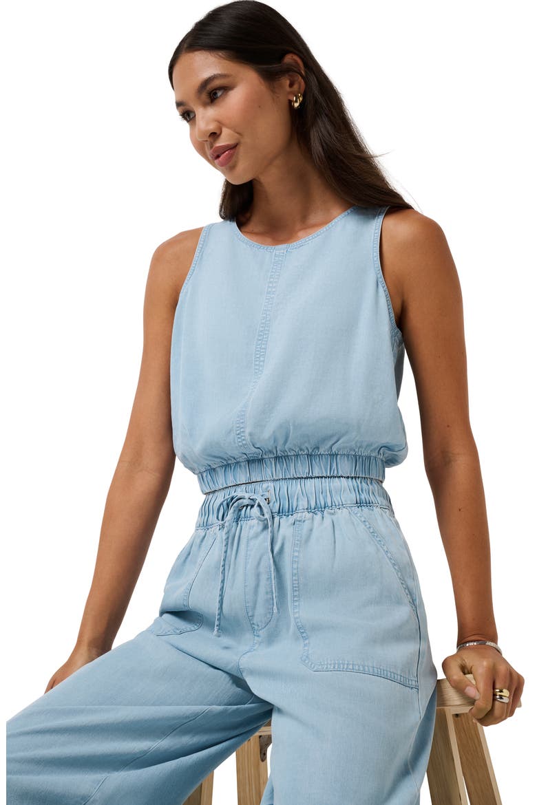 Sleeveless Elastic Waist Crop Chambray Top, Alternate, color, VINTAGE LIGHT WASH