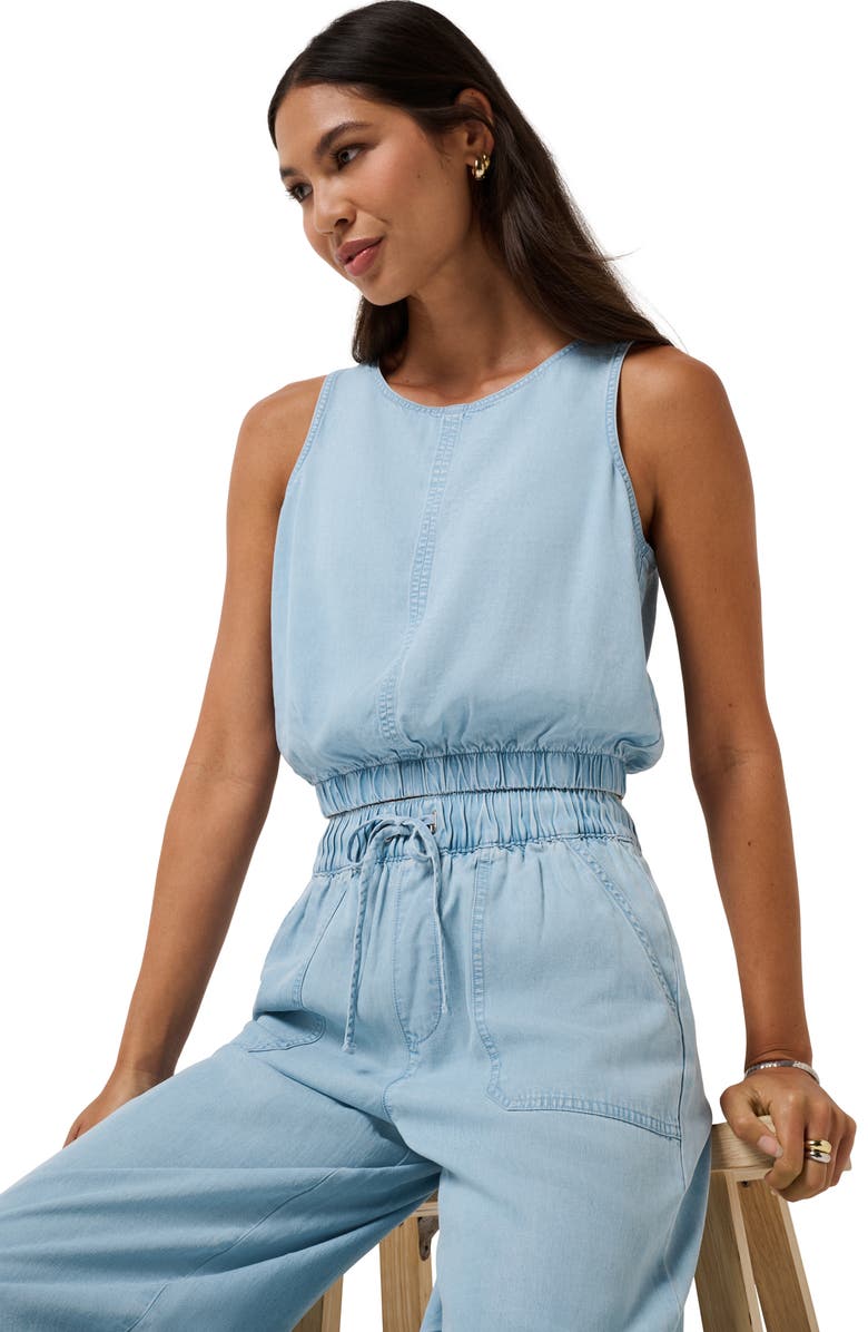 TravisMathew Sleeveless Elastic Waist Crop Chambray Top, Alternate, color, 