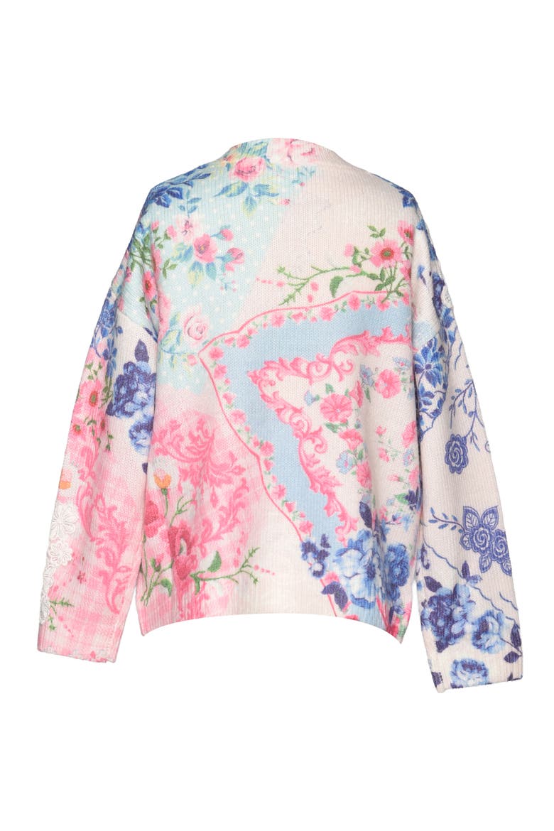 Kids' Lace Trim Floral Print Sweater, Alternate, color, IVORY/ PINK MULTI