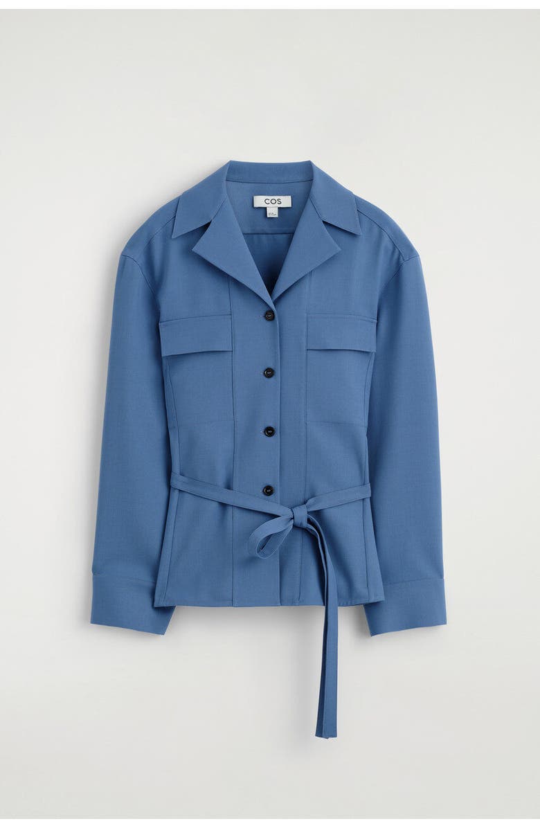 COS Belted Merino Wool Blend Utility Shirt, Alternate, color, Blue