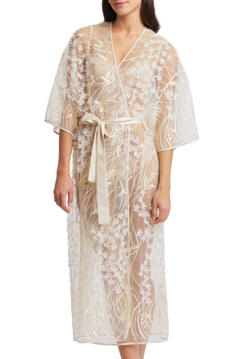 Kiss Flower Appliqué Robe, Main, color, CHAMPAGNE