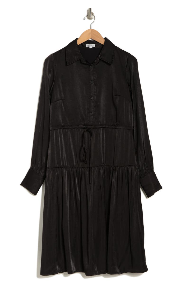 WISHLIST Long Sleeve Tiered Shirtdress, Alternate, color, Black
