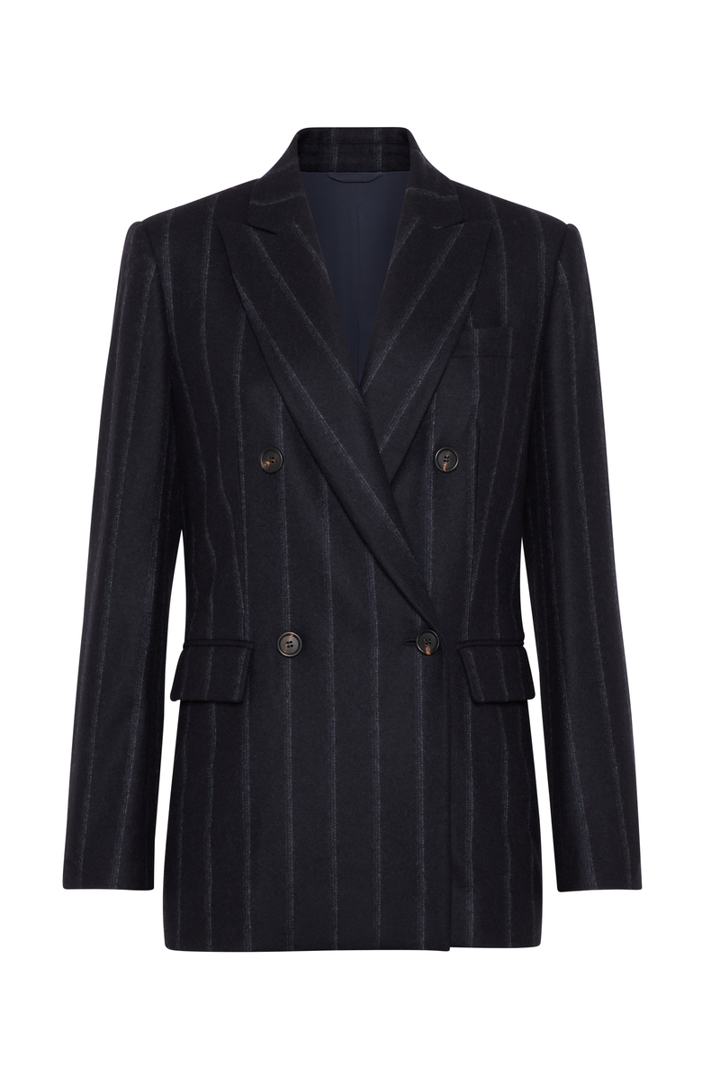 Brunello Cucinelli Techno virgin wool striped flannel blazer with monili, Main, color, 