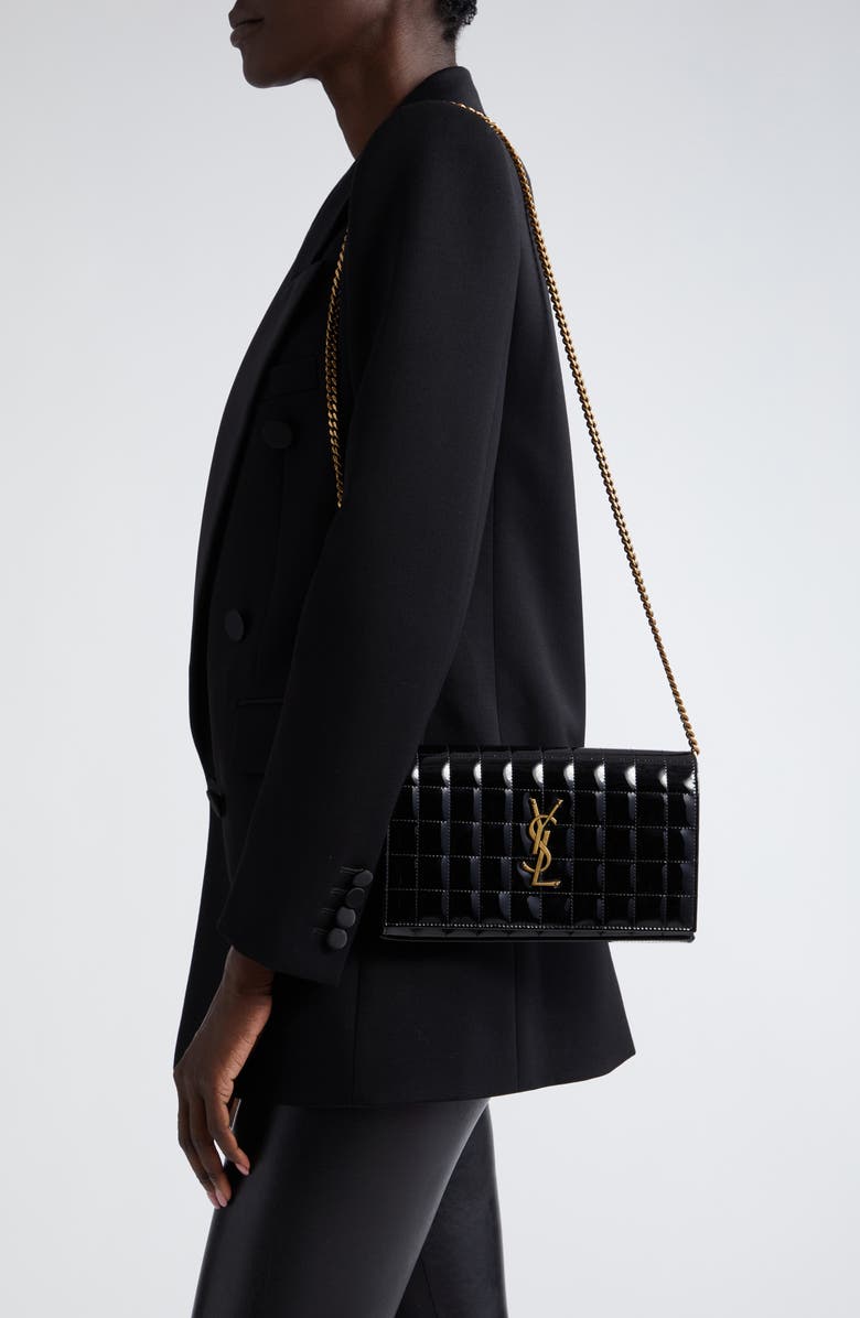 Saint Laurent Cassandre Quilted Patent Leather Envelope Wallet On A Chain, Alternate, color,