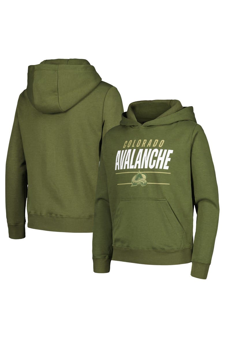 Youth Levelwear Olive Colorado Avalanche Podium Fleece Pullover Hoodie, Main, color, Olive