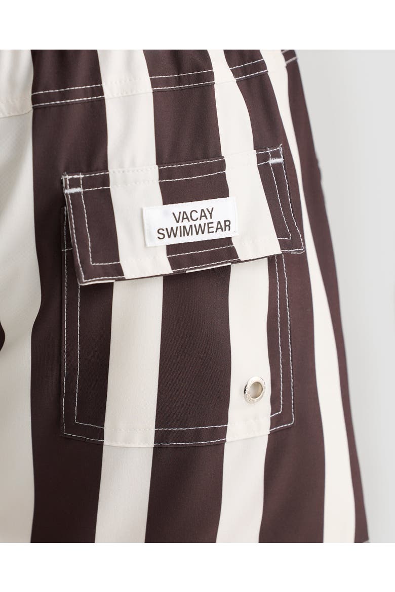 Faro Stretch Swim Short, Alternate, color, Brown & White Thick Stripe