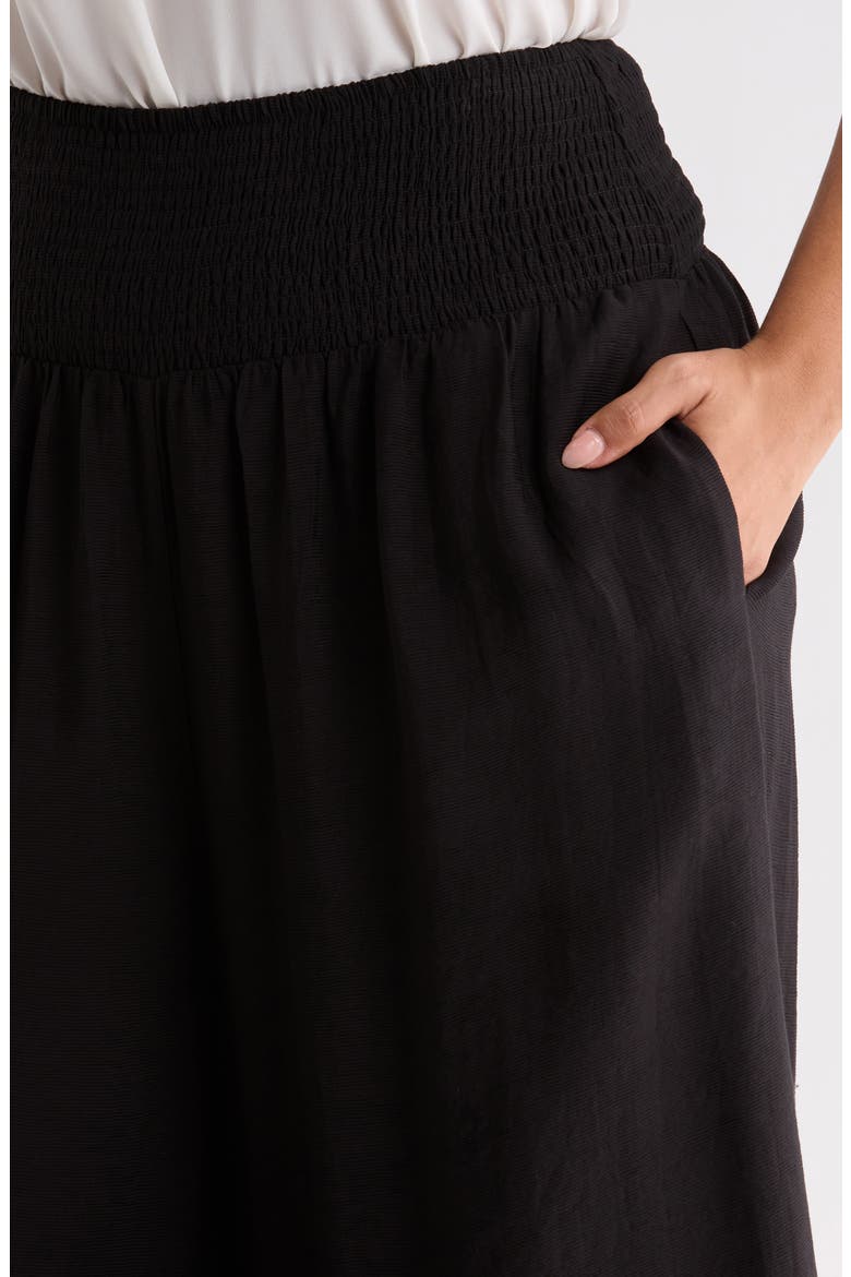 Smocked Waist High Waist Wide Leg Pants, Alternate, color, BLACK