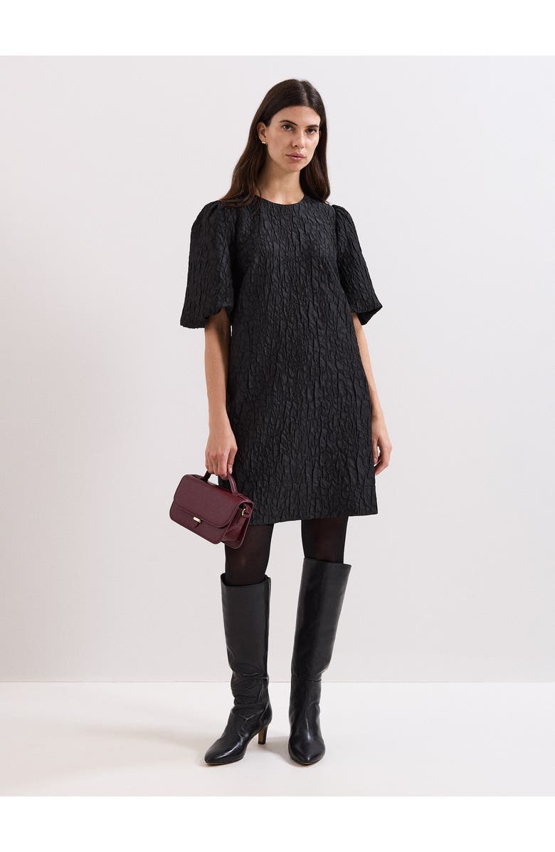 Phase Eight Jacquard Round Neck Mini Dress, Alternate, color, Black