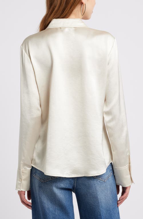 Open Edit Satin Button-up Shirt In Ivory Dove