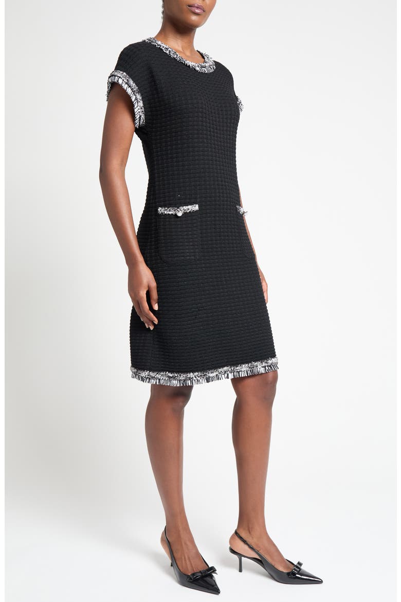 Modern Fit Fringe Trim Tweed Dress, Alternate, color, BLACK/WHITE