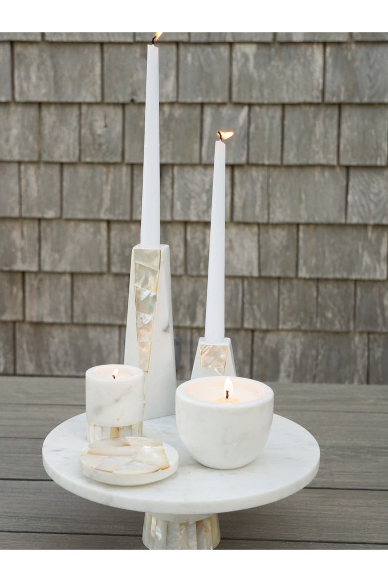 Marble Mother of Pearl Candle Holders, Alternate, color, White