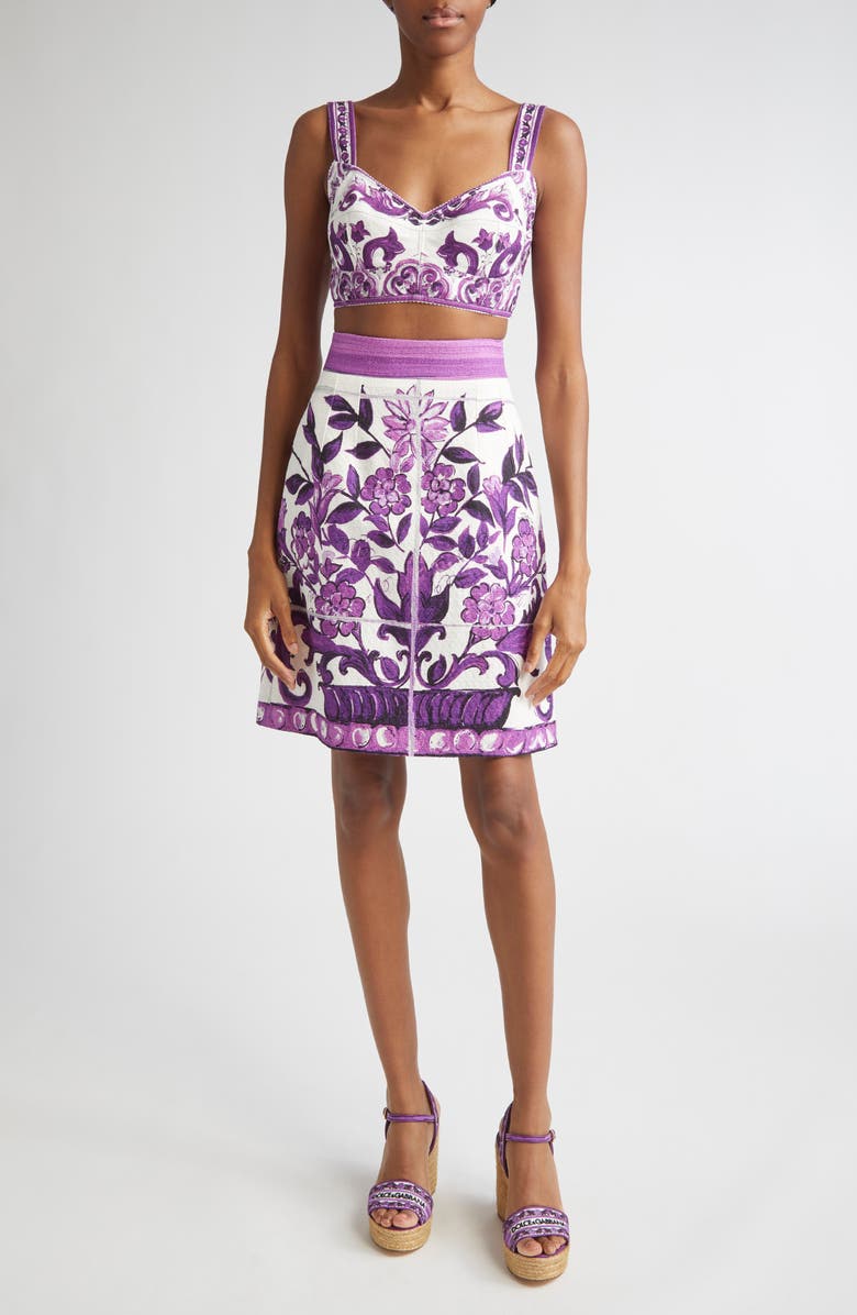 Dolce&Gabbana Majolica Print Bustier Top, Alternate, color, Ip3tn Mix Maiolica Viola