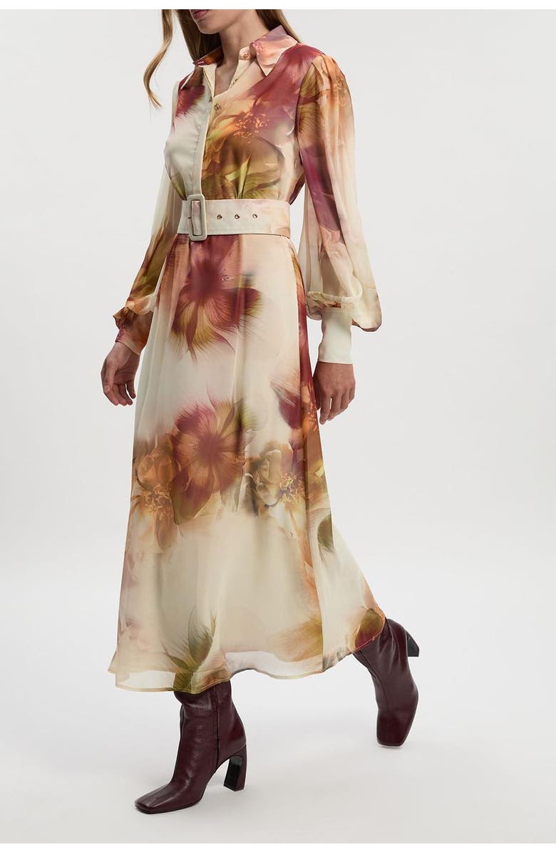 Karen Millen Floral Belted Woven Shirt Dress, Alternate, color, Floral