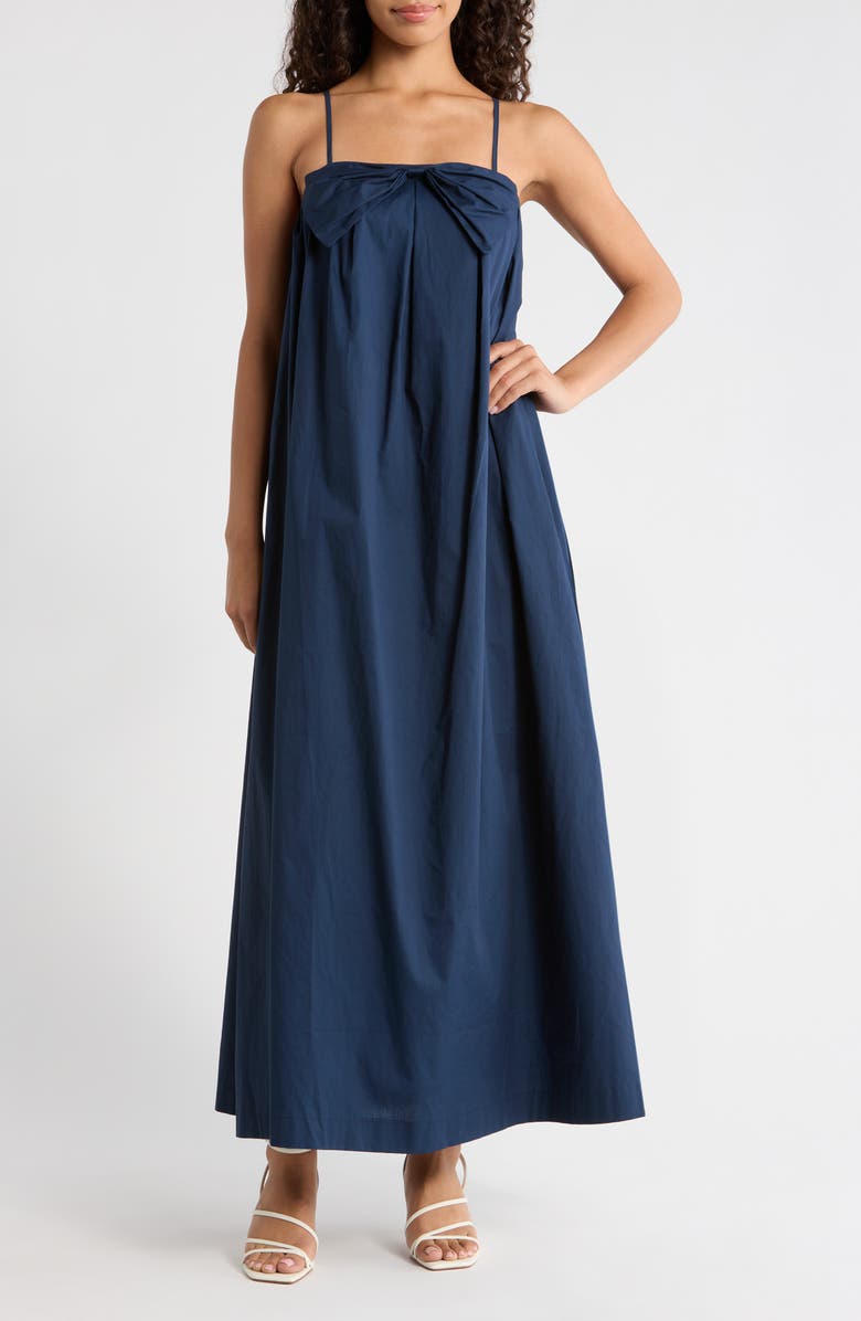 SUGARLIPS Melly Pleated Bow Maxi Dress, Main, color, Navy