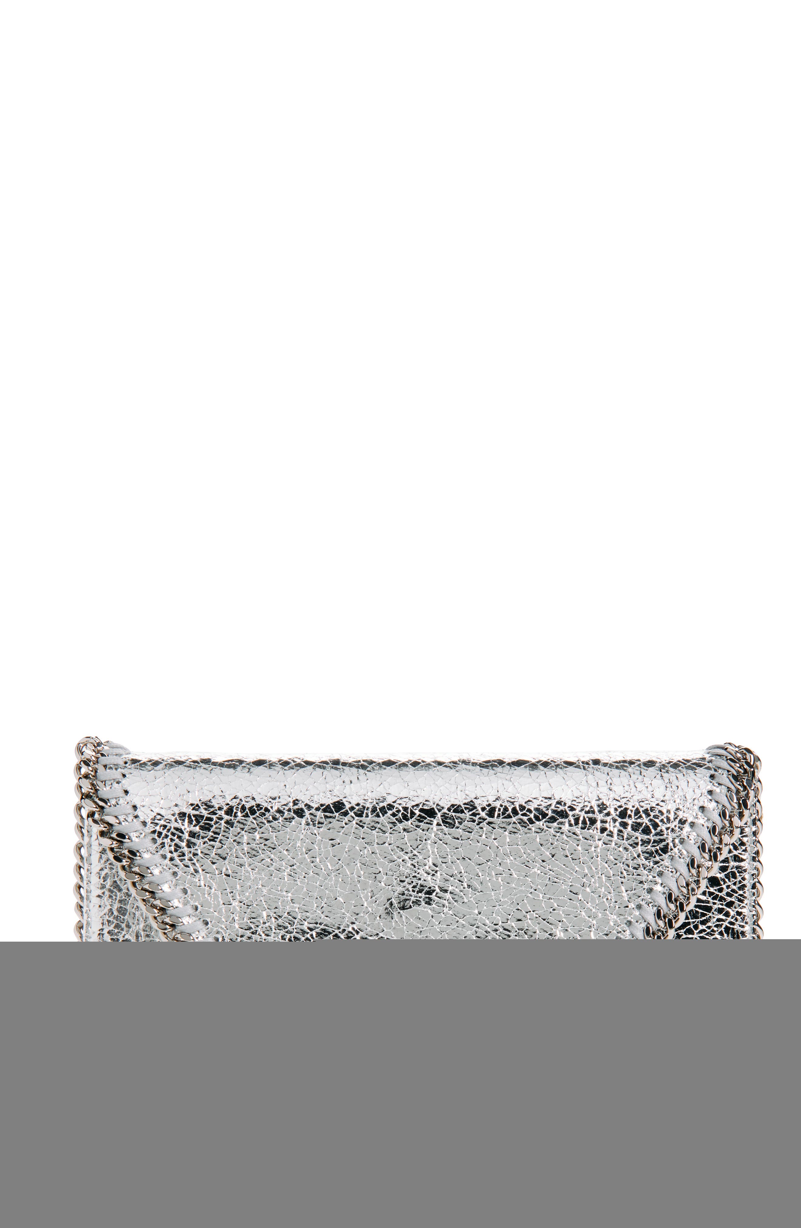 Stella McCartney Falabella Crinkle Metallic Faux Leather Wallet on Chain, Main, color, Silver