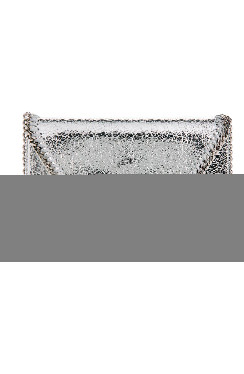 Stella McCartney Falabella Crinkle Metallic Faux Leather Wallet on Chain, Main, color, Silver