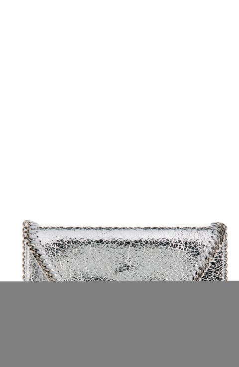 Falabella Crinkle Metallic Faux Leather Wallet on Chain
