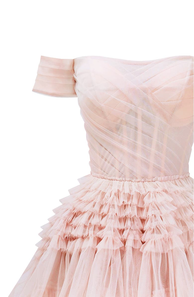 Milla Misty Rose Off-The-Shoulder Frill-Layered Gown, Alternate, color,