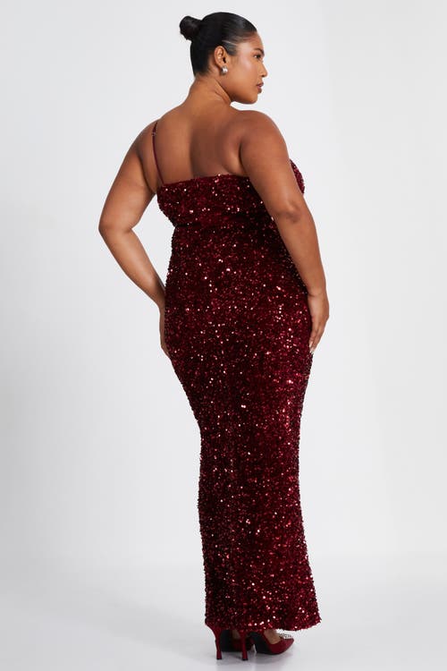 Quiz One Shoulder Cut Out Sequin Maxi Dress In Berry