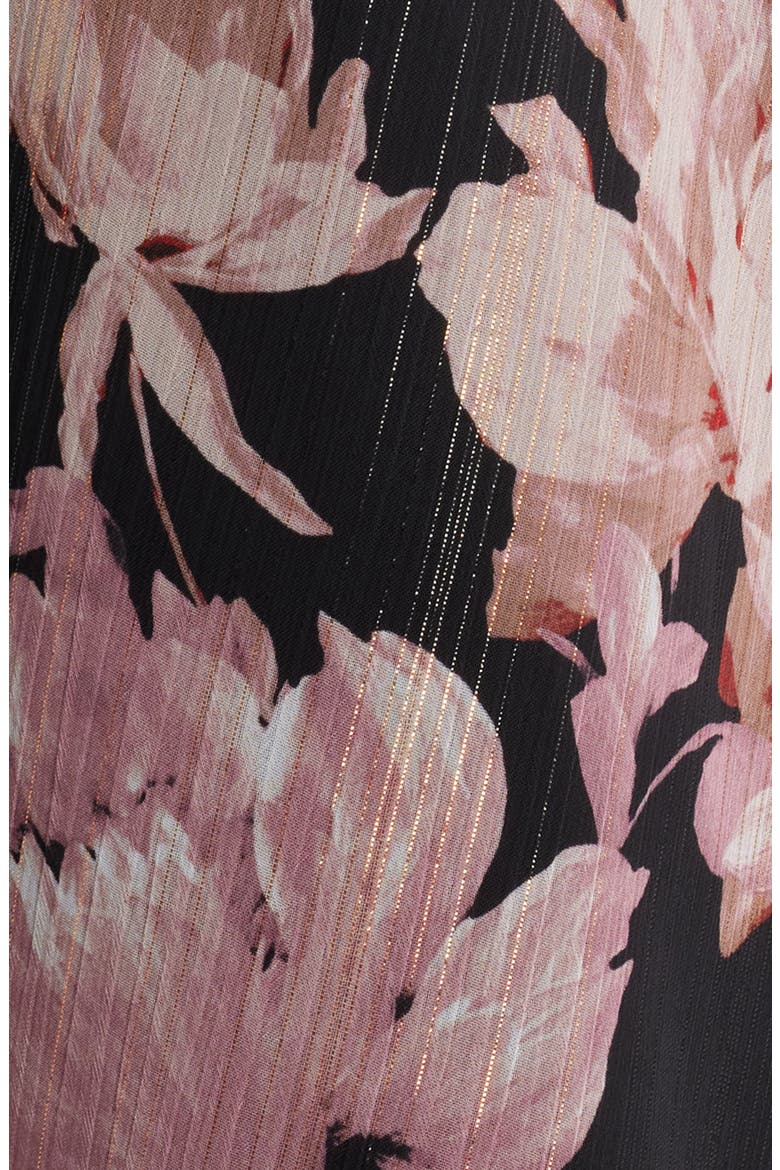 Metallic Floral Print Long Sleeve Faux Wrap Maxi Dress, Alternate, color, ANNE BLACK MULTI