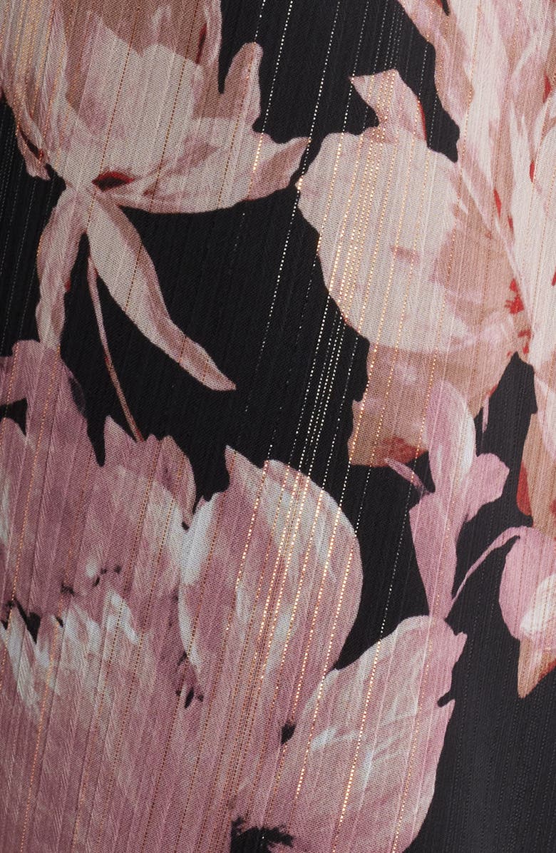 Anne Klein Metallic Floral Print Long Sleeve Faux Wrap Maxi Dress, Alternate, color, Anne Black Multi