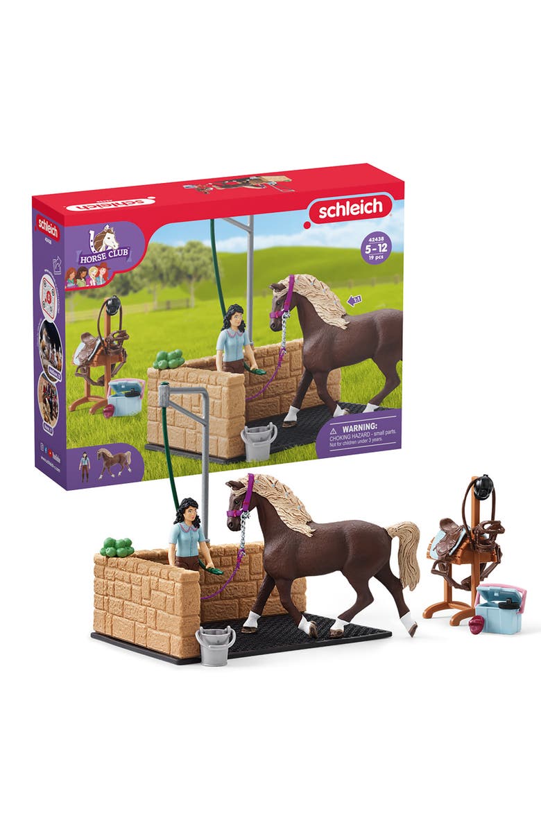 Schleich Horse Club Washing Area with Emily and Luna, 19 Piece Playset, Kids, Alternate, color, Multicolored