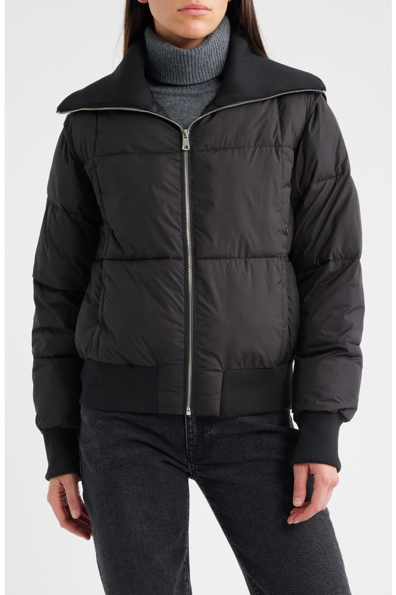 Knit Collar Crop Puffer Jacket, Main, color, BLACK
