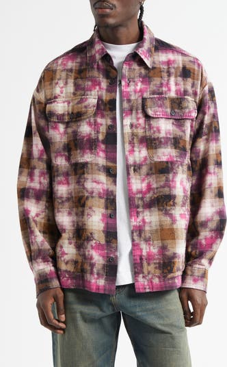 Curved Logo Plaid Button-Up Shirt