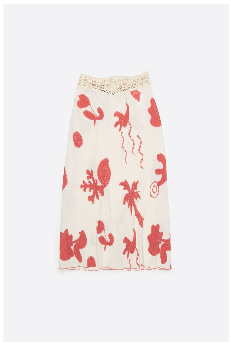 A-Line Mixed-Material Midi Skirt, Alternate, color, SAND RED