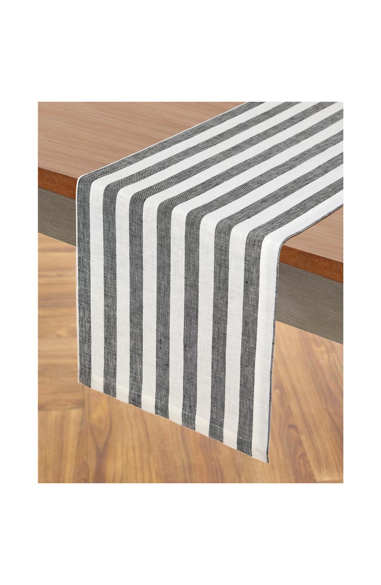 Solino Home Linen Table Runner - Sorrento Stripe, Alternate, color, Black And White