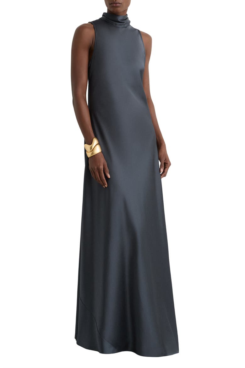 Fae Tie Back Sleeveless Satin Maxi Dress, Main, color, GREY