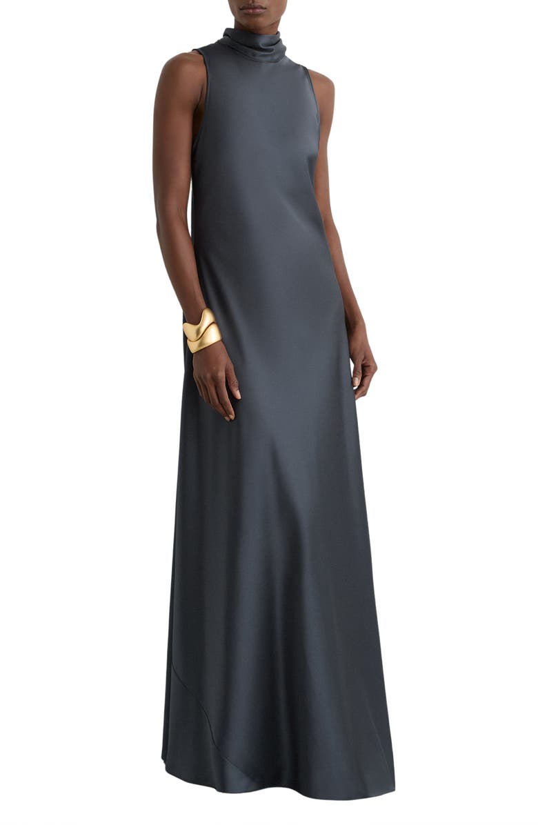 Reiss Fae Tie Back Sleeveless Satin Maxi Dress, Main, color, Grey